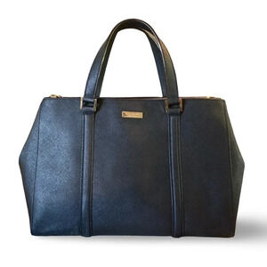 Kate Spade Hex Crosshatch Leather Black Satchel Handbag Purse